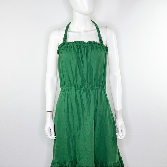 Outerknown Kelly Green Halter Maxi Dress Size L Open Back Casual Summer Boho - Picture 2 of 9